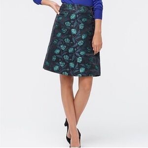 J. Crew Emmie A-line Skirt Size 0 Green Black Poppy Floral Jacquard AG868 Party